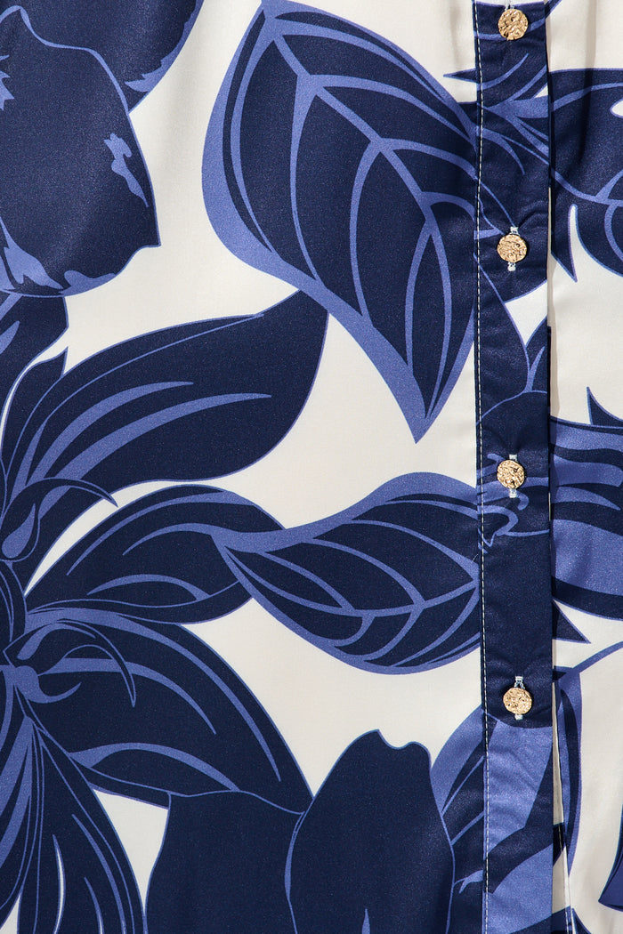 Trinity Maxi Shirt Dress in Navy Floral Satin fabric