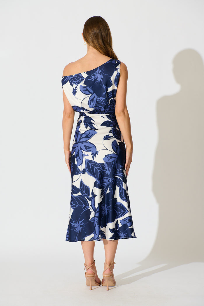 Bloom Aura Off Shoulder Maxi Dress in Navy Floral back