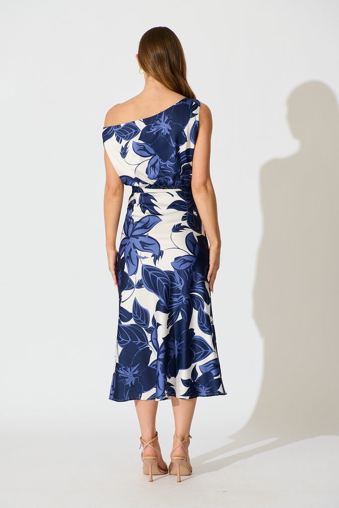 Bloom Aura Off Shoulder Maxi Dress in Navy Floral back