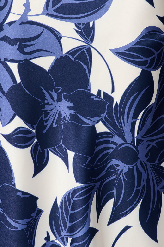 Bloom Aura Off Shoulder Maxi Dress in Navy Floral fabric