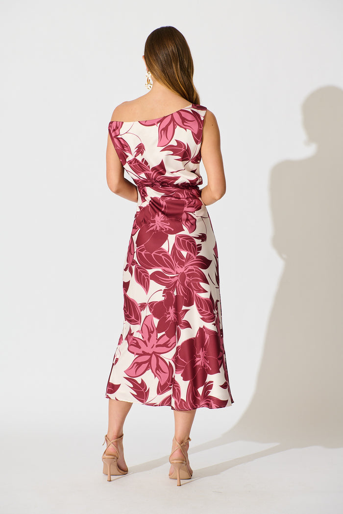 Bloom Aura Off Shoulder Maxi Dress in Red Floral back