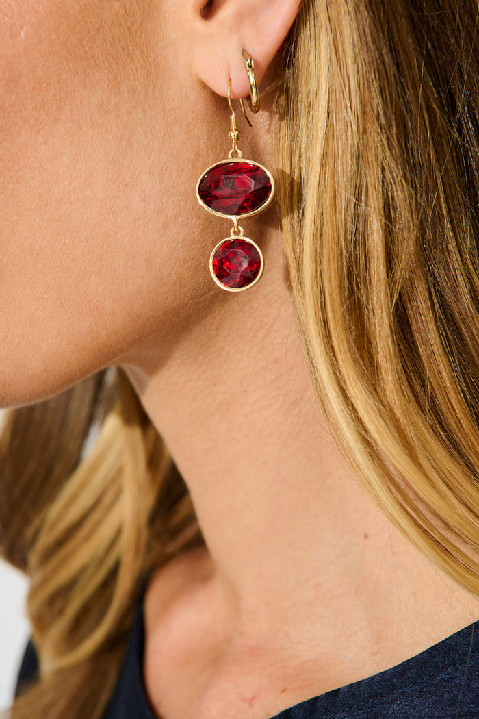 Shauna Drop Earring in Wine on model close up
