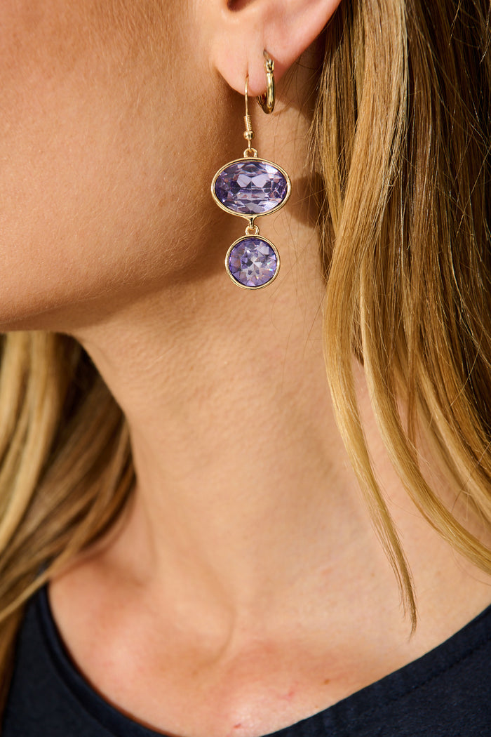 Shauna Drop Earring in Purple on model close up