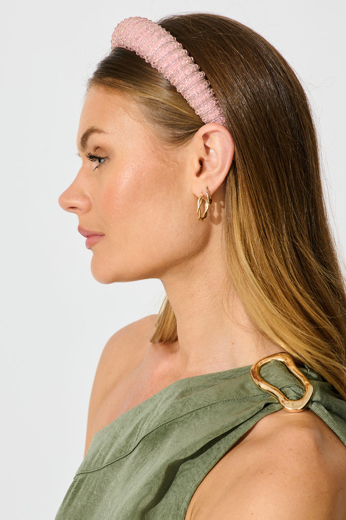 Sophia Headband In Pink on model side