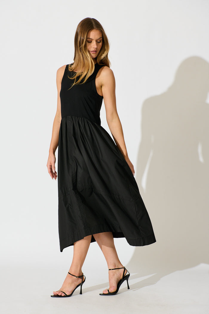 Zoria Maxi Dress in Black Cotton Blend side