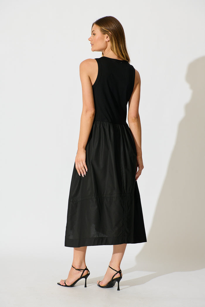 Zoria Maxi Dress in Black Cotton Blend back