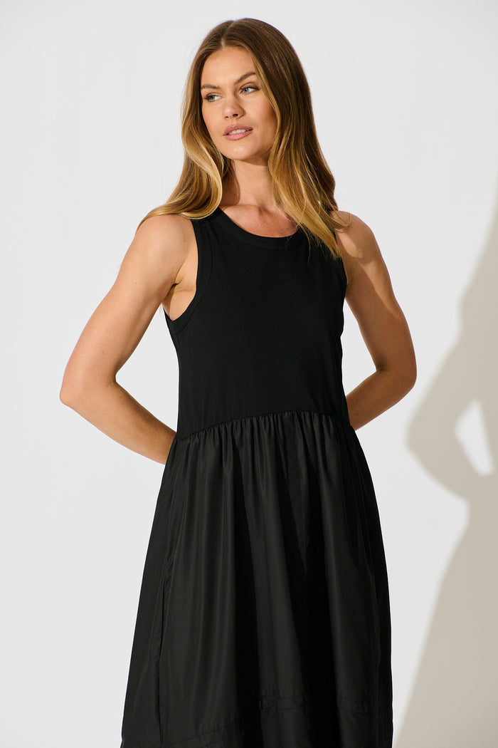 Zoria Maxi Dress in Black Cotton Blend front