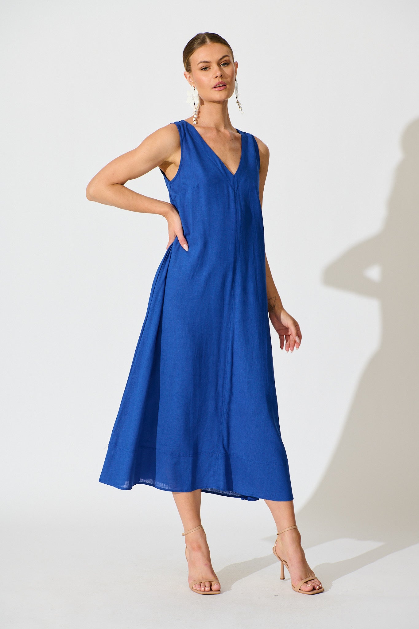 Heatwave Maxi Dress in Cobalt Linen Blend full length