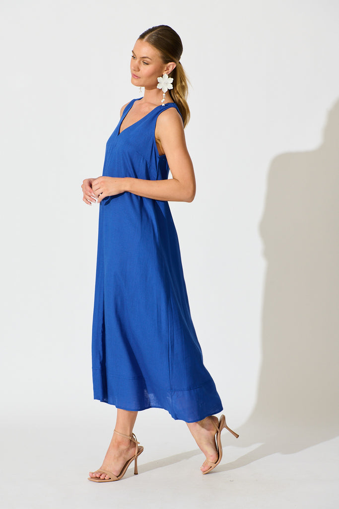 Heatwave Maxi Dress in Cobalt Linen Blend side