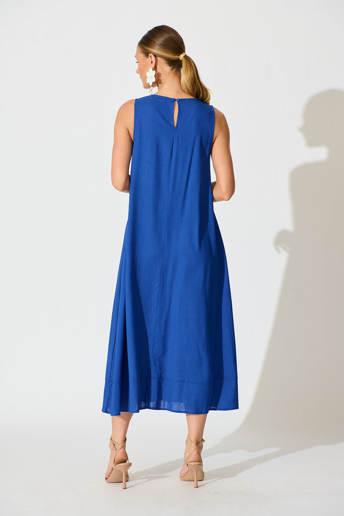Heatwave Maxi Dress in Cobalt Linen Blend back