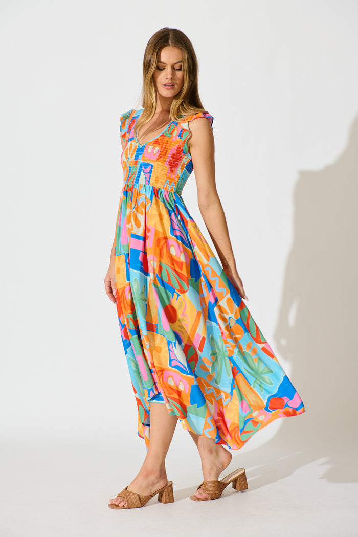 Tropical Mosaic Maxi Dress in Multi Print side
