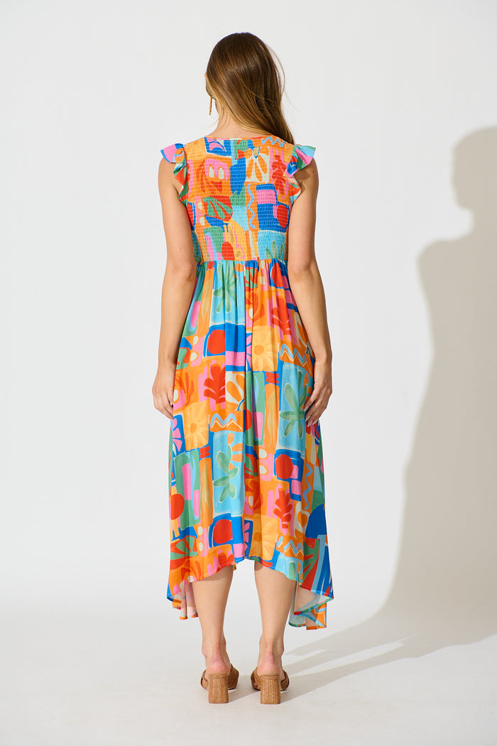 Tropical Mosaic Maxi Dress in Multi Print back