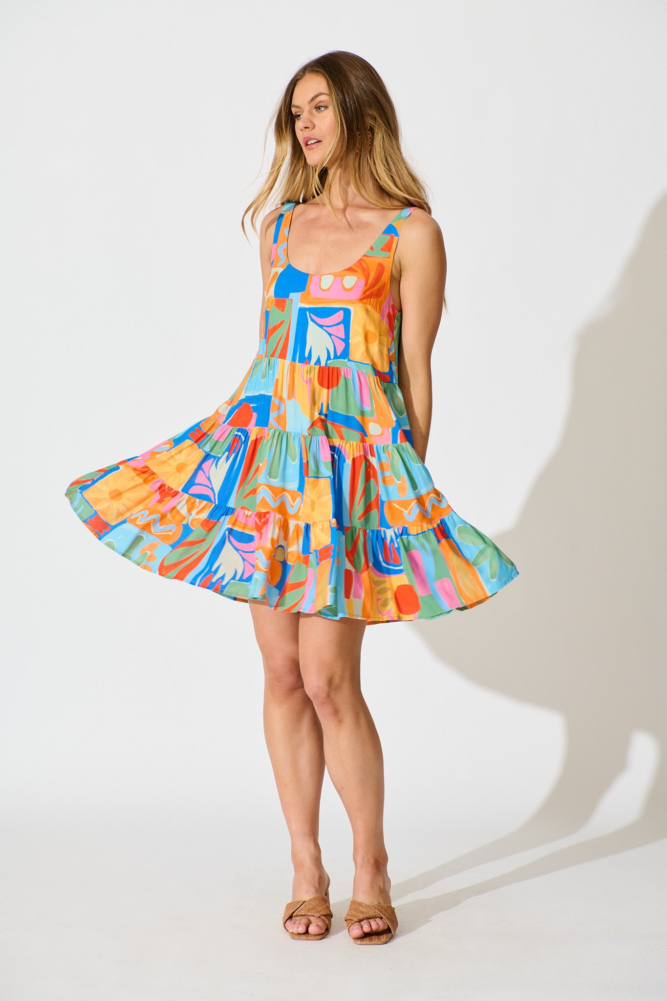 Summer Mosaic Smock Dress in Multi Print full length