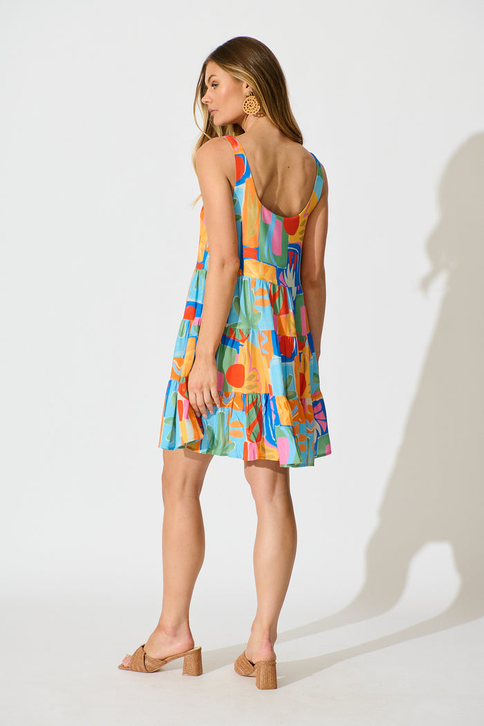 Summer Mosaic Smock Dress in Multi Print back