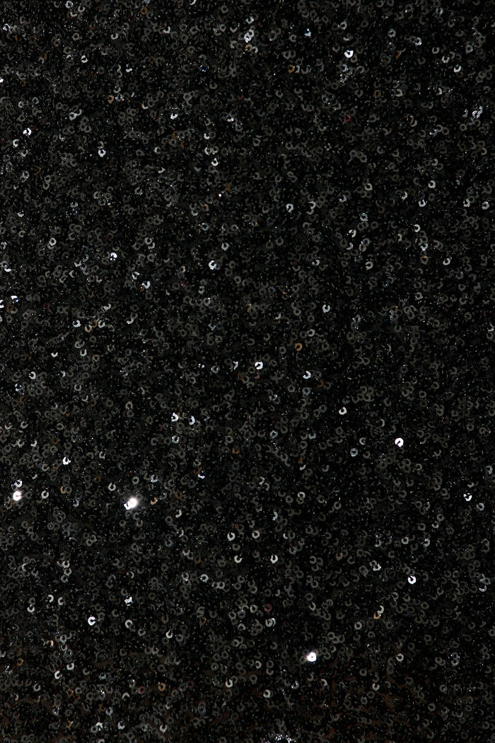 Shayla Off Shoulder Dress in Black Sequin fabric