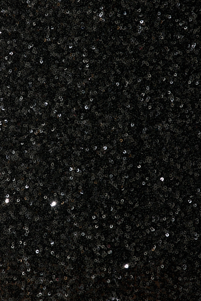 Shayla Off Shoulder Dress in Black Sequin fabric