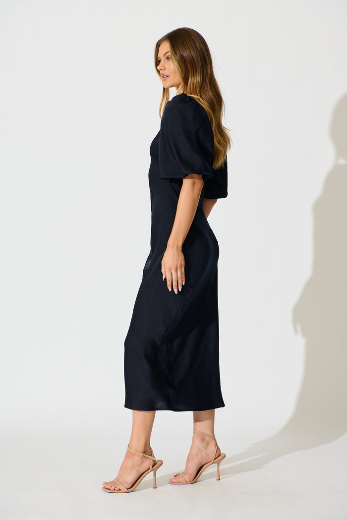 Satin Dream Maxi Dress in Navy Satin side