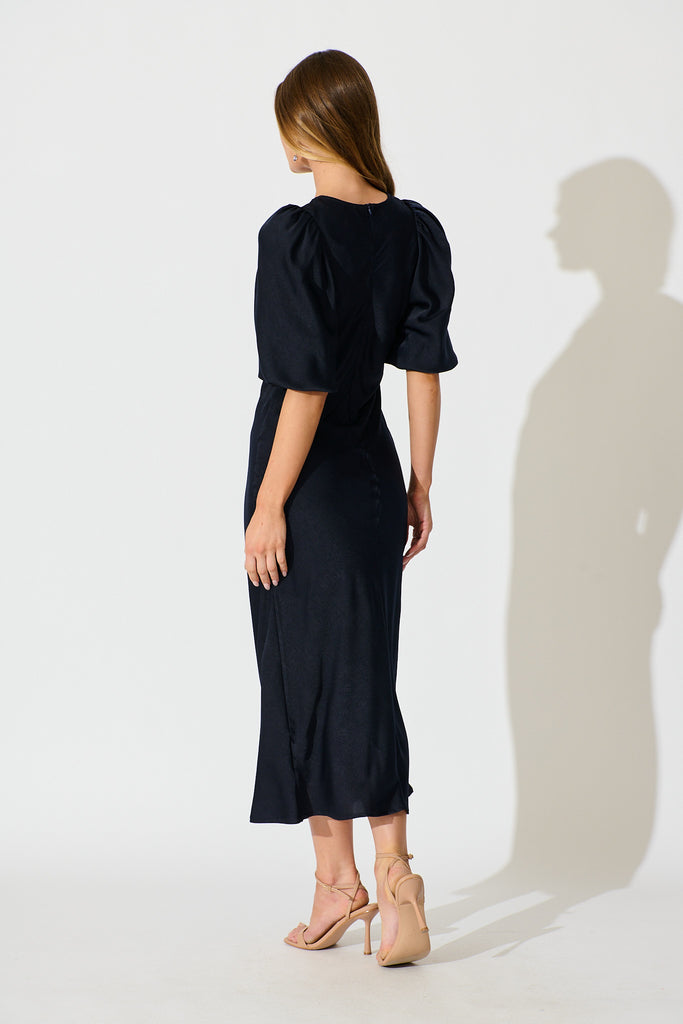 Satin Dream Maxi Dress in Navy Satin back