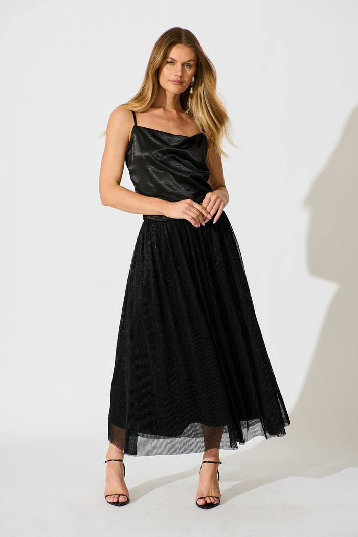 Dip and Dusk Maxi Skirt in Black Lurex Chiffon full length