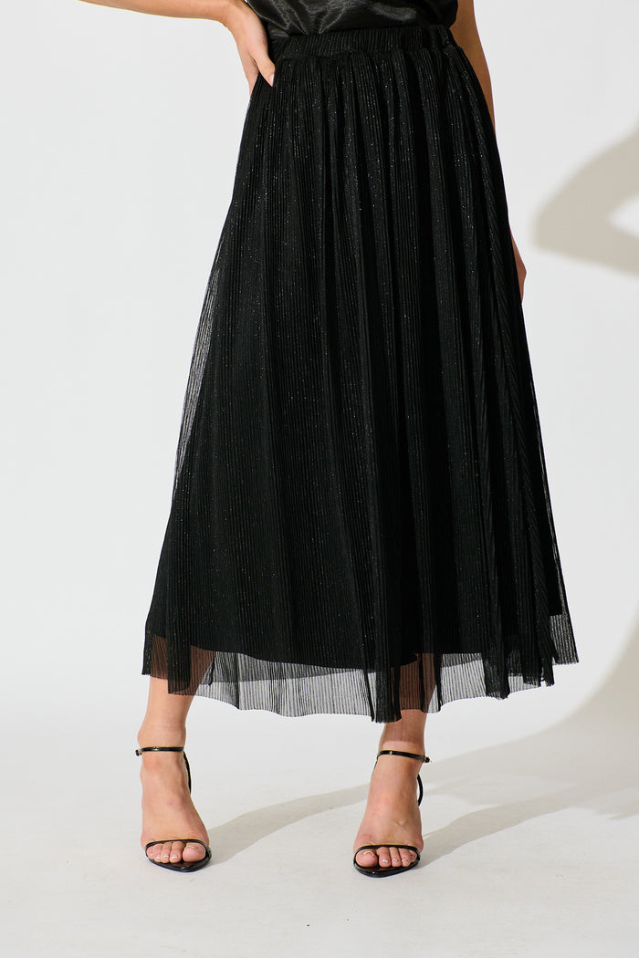 Dip and Dusk Maxi Skirt in Black Lurex Chiffon front