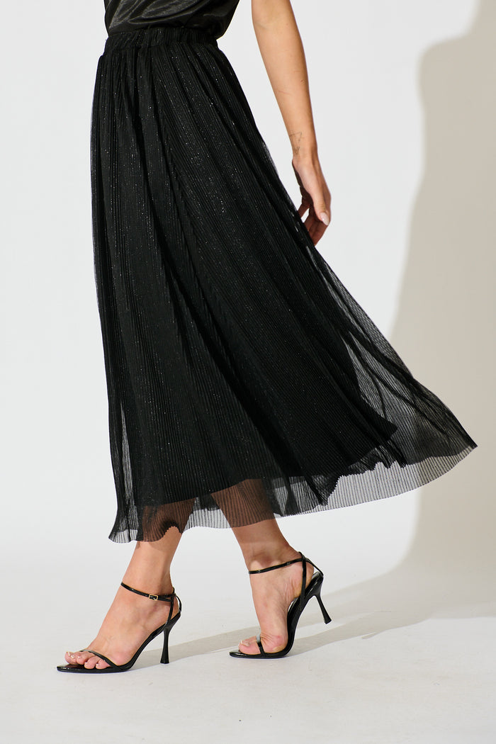 Dip and Dusk Maxi Skirt in Black Lurex Chiffon side