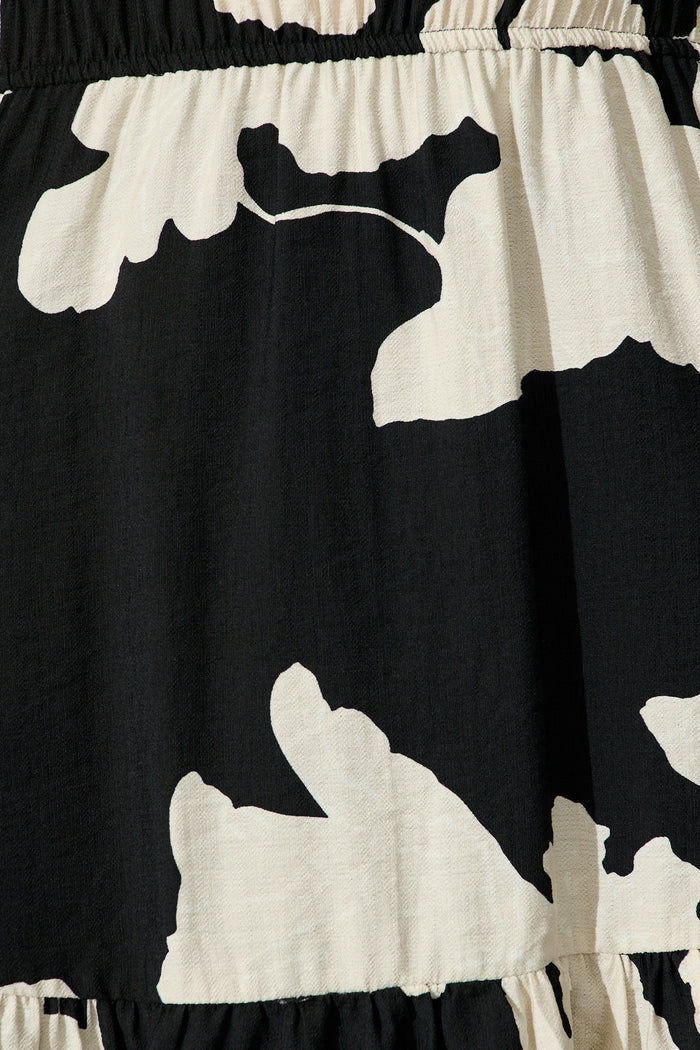 Isra Dress in Black with Cream Print fabric