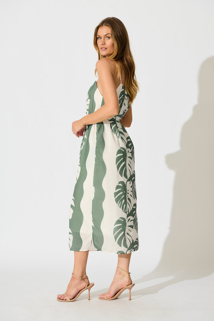 Ettalie Maxi Sundress in Green Palm Print side