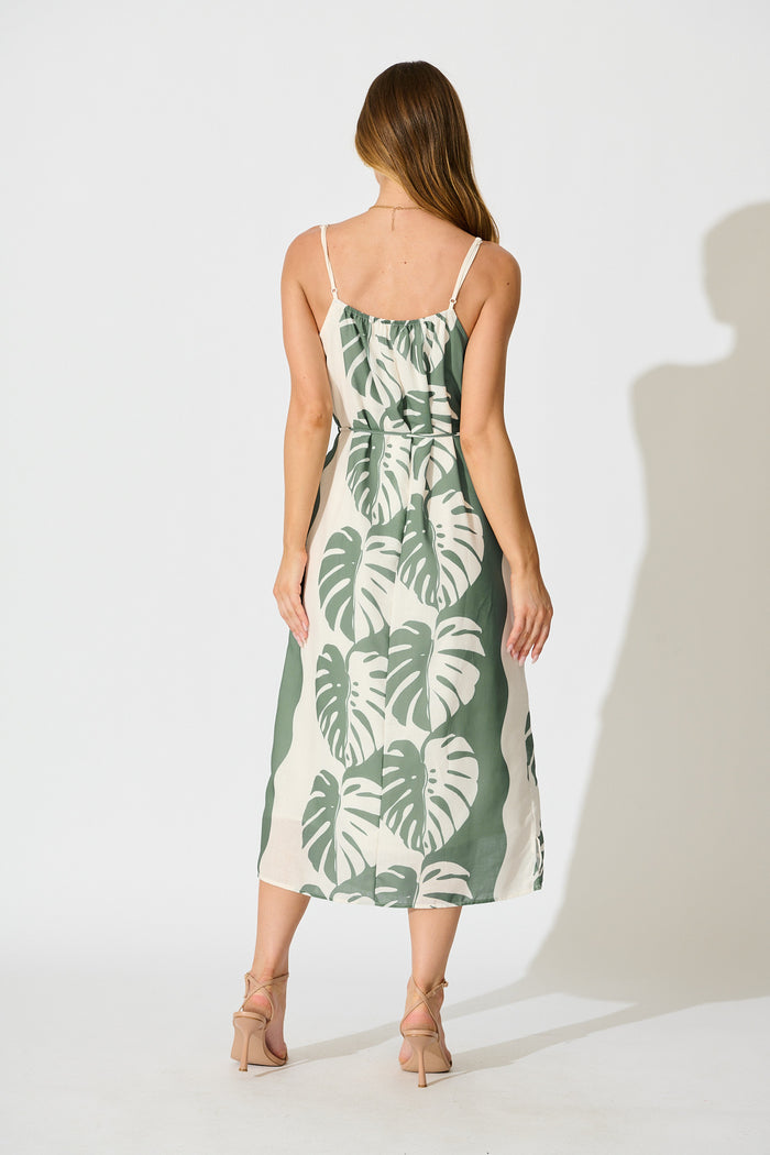 Ettalie Maxi Sundress in Green Palm Print back