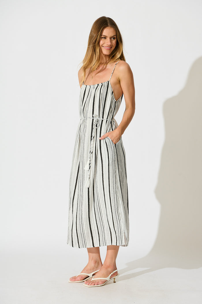 Ettalie Maxi Sundress in Black with White Stripe side
