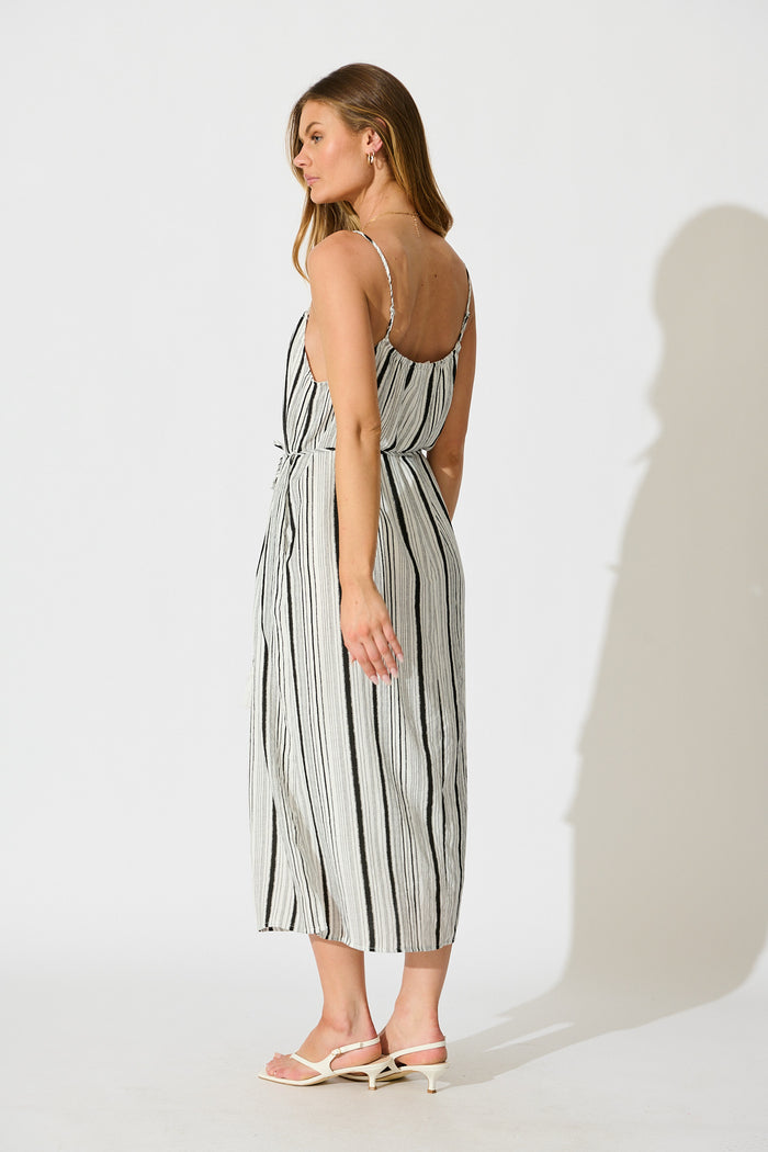 Ettalie Maxi Sundress in Black with White Stripe back