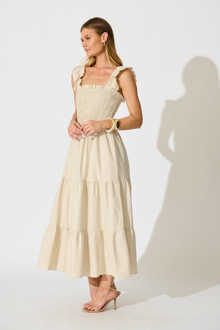 Ailsa Maxi Dress in Oatmeal Cotton Linen Blend side