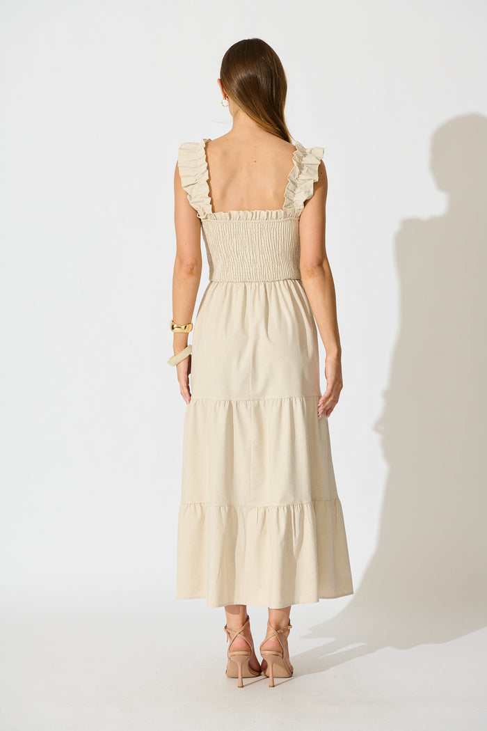 Ailsa Maxi Dress in Oatmeal Cotton Linen Blend back