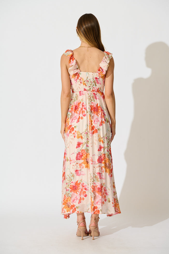 Apryl Maxi Dress in Blush with Tangerine Floral back