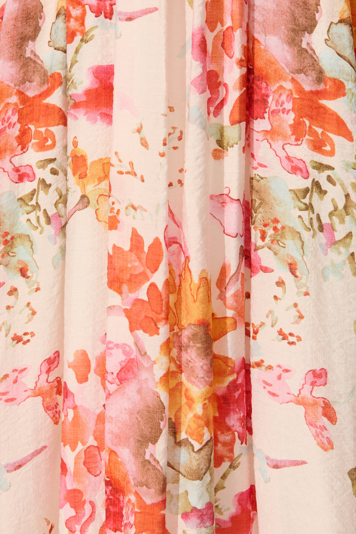 Apryl Maxi Dress in Blush with Tangerine Floral fabric