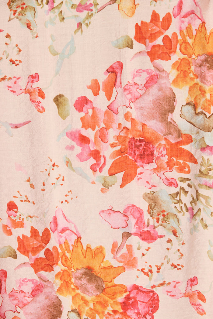 Fotini Off the Shoulder Dress in Blush with Tangerine Floral fabric
