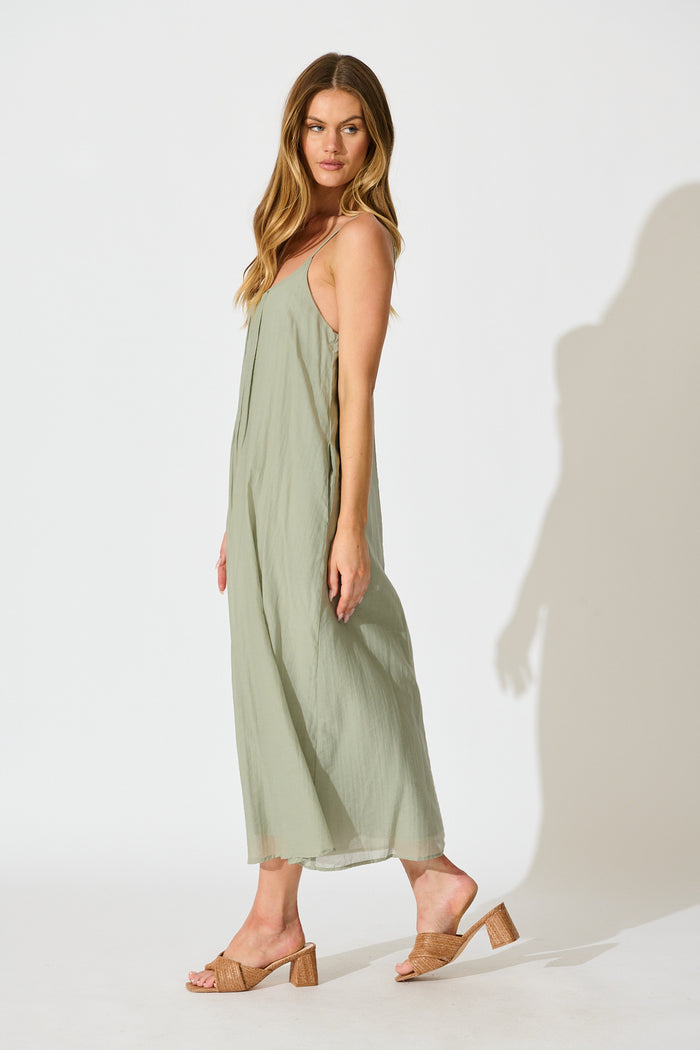 Breeze Maxi Sundress in Pleated Sage Cotton Blend side
