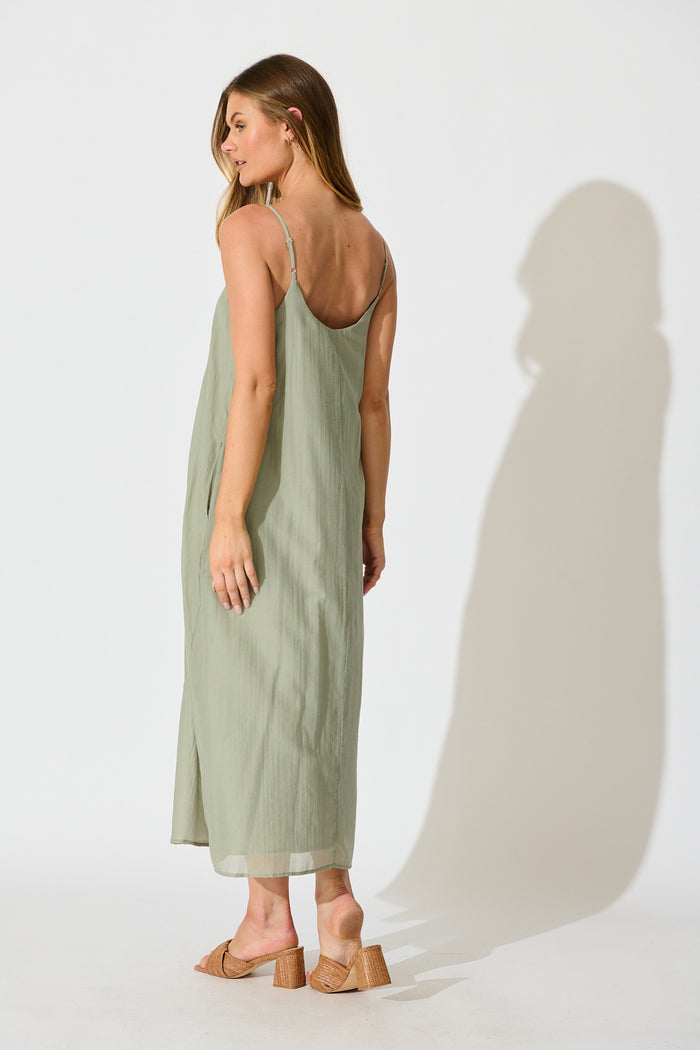 Breeze Maxi Sundress in Pleated Sage Cotton Blend back