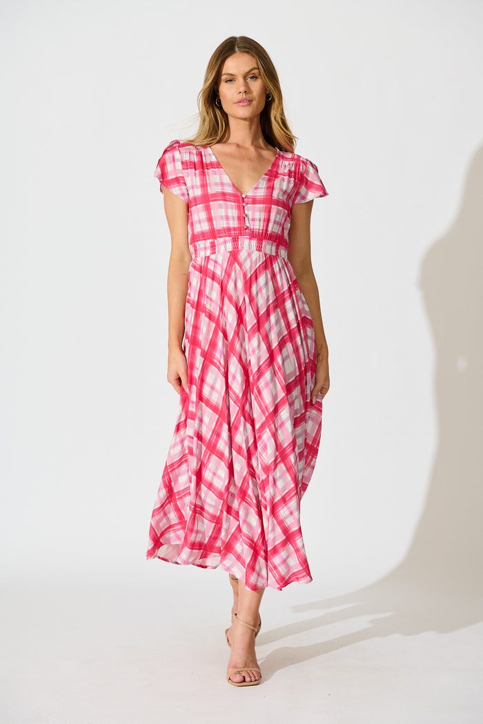 Razia Midi Dress in Pink Check full length