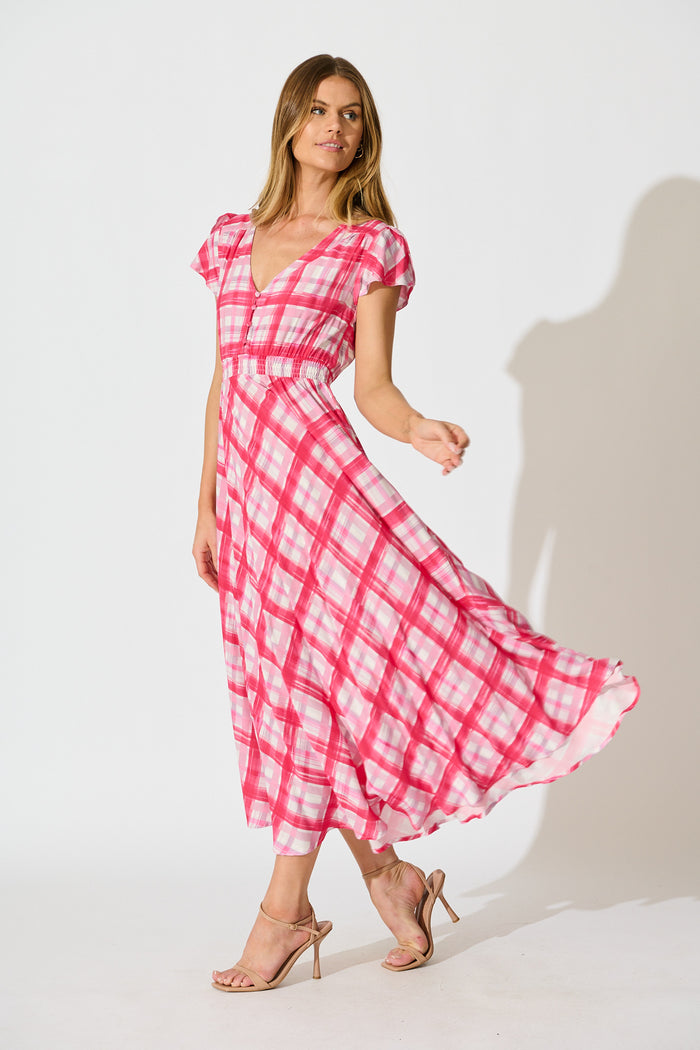 Razia Midi Dress in Pink Check side