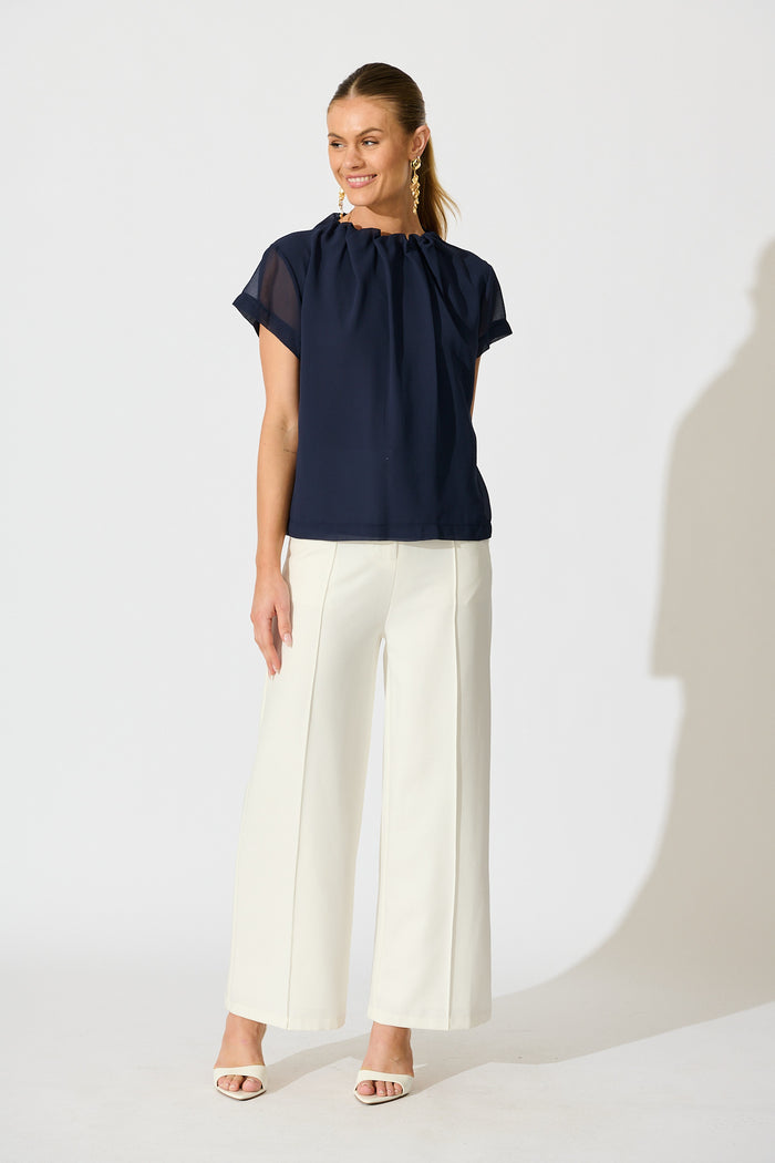Fayra Top in Navy Chiffon full length