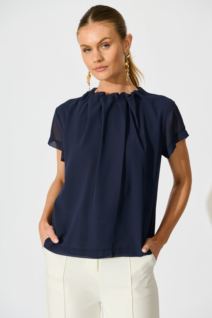 Fayra Top in Navy Chiffon front