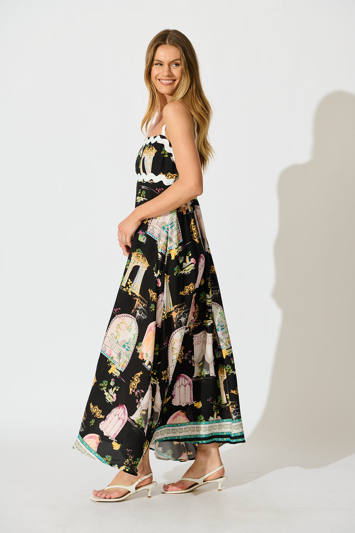 Maci Maxi Sundress in Black Multi Print side