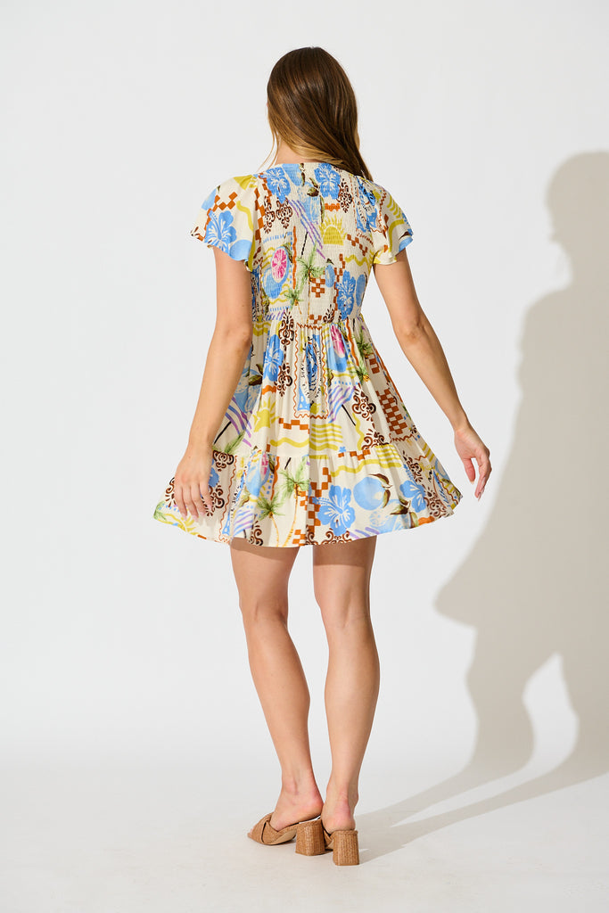 Island Escape Dress in Cream with Multi Summer Print back