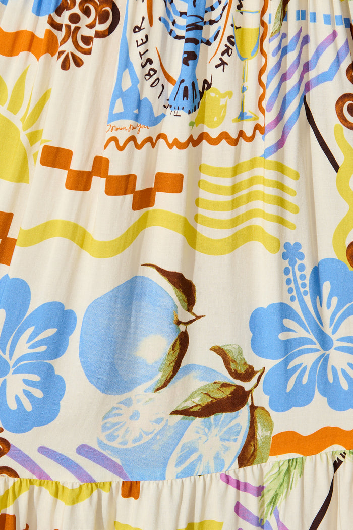 Island Escape Dress in Cream with Multi Summer Print fabric