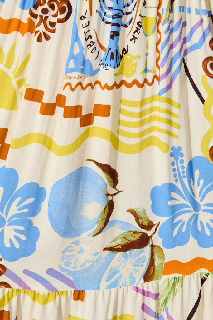 Island Escape Dress in Cream with Multi Summer Print fabric