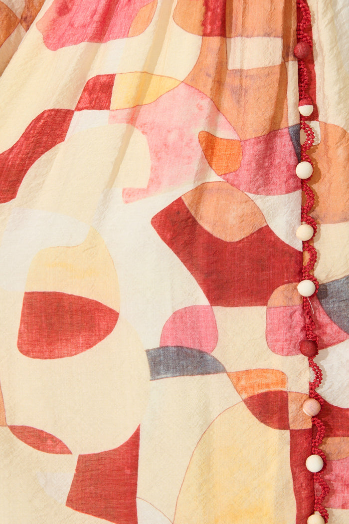 Tamia Midi Dress in Red with Multi Print fabric
