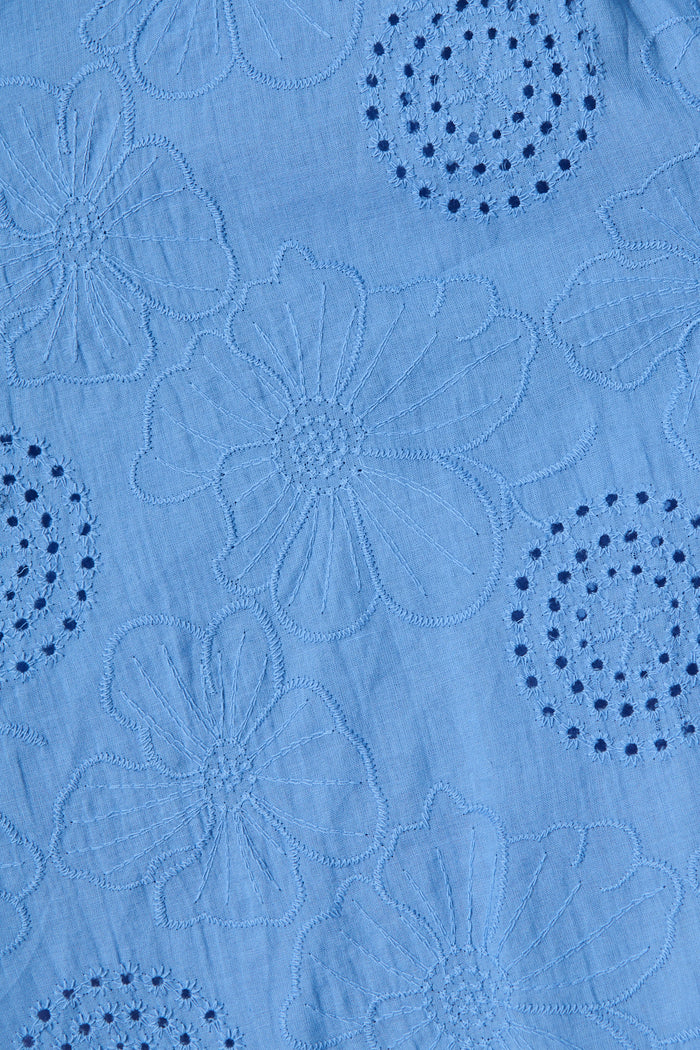 Ashlan Dress in Blue Floral Broderie Cotton fabric