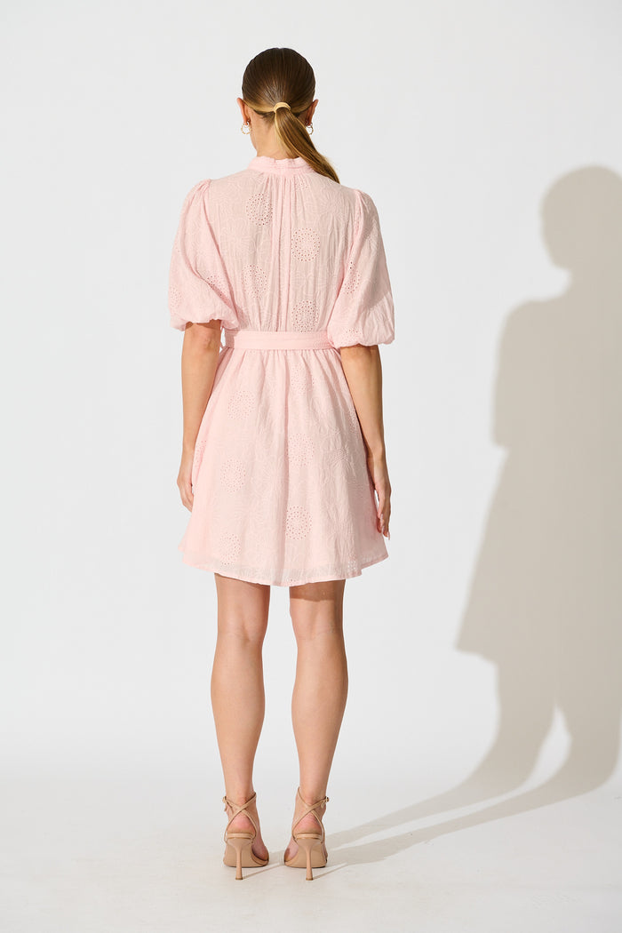 Ashlan Dress in Pink Floral Broderie Cotton back