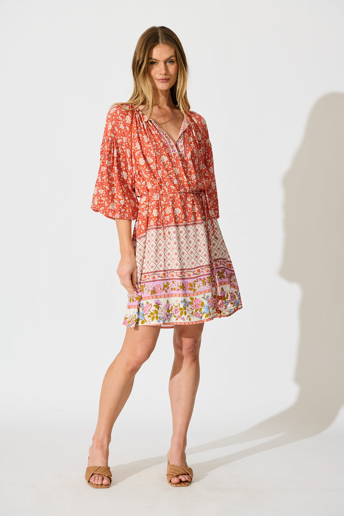 Conni Dress in Orange Boho Floral full length