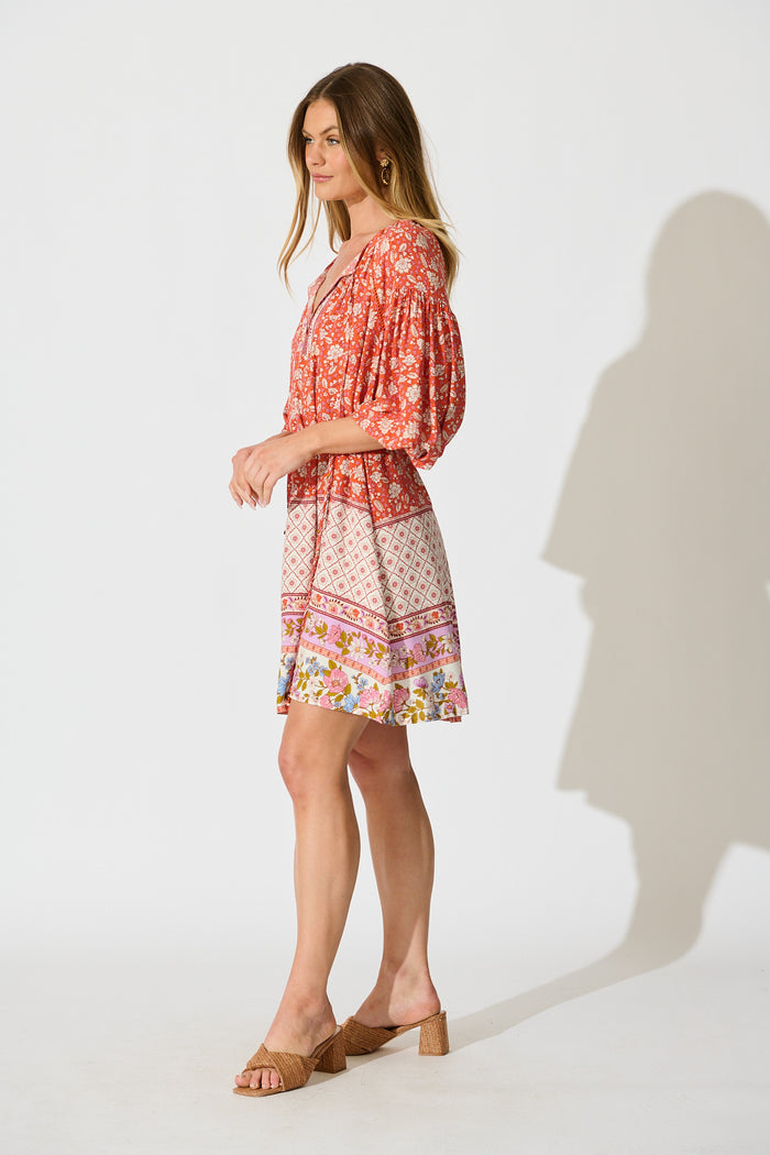 Conni Dress in Orange Boho Floral side